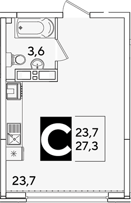 Студия, 27.3 м², 10/16 этаж, ЖК «Самолет»