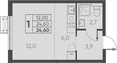 Студия, 24.6 м², 7/24 этаж, ЖК «Барса»
