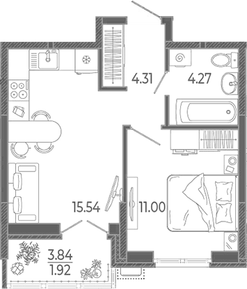 2-комн., 35.12 м², 19/21 этаж, ЖК «Эстет»