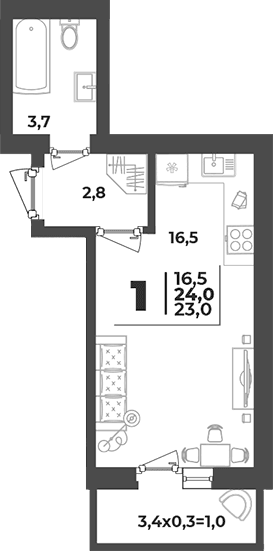 Студия, 23 м², 1/5 этаж, ЖК «Дарград»