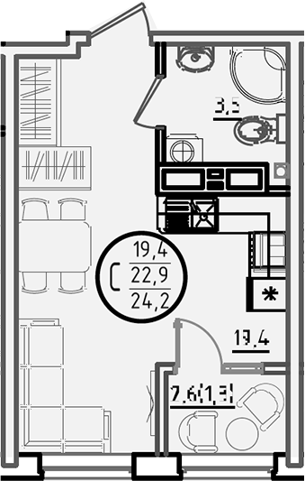 Студия, 22.9 м², 13/18 этаж, ЖК «Первое место»