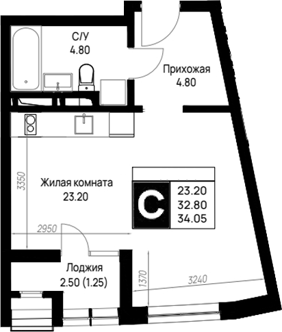 Студия, 32.8 м², 6/9 этаж, ЖК «На высоком берегу»
