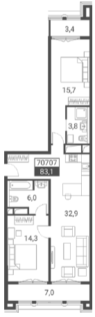 Объект, 72.7 м², 2/7 этаж, ЖК «Красная поляна 540»