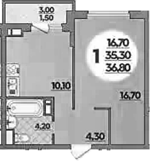 1-комн., 35 м², 12/18 этаж, ЖК «Парк у дома»