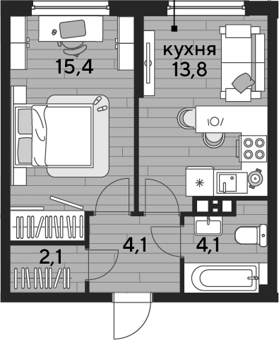 1-комн., 39.5 м², 3/16 этаж, ЖК «DОГМА ПАРК»