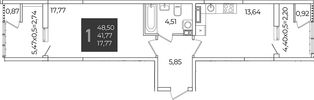 1-комн., 41.77 м², 16/21 этаж, ЖК «Образцово»