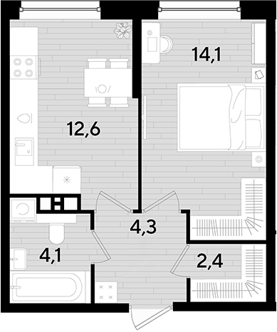 1-комн., 37.5 м², 8/16 этаж, ЖК «DОГМА ПАРК»