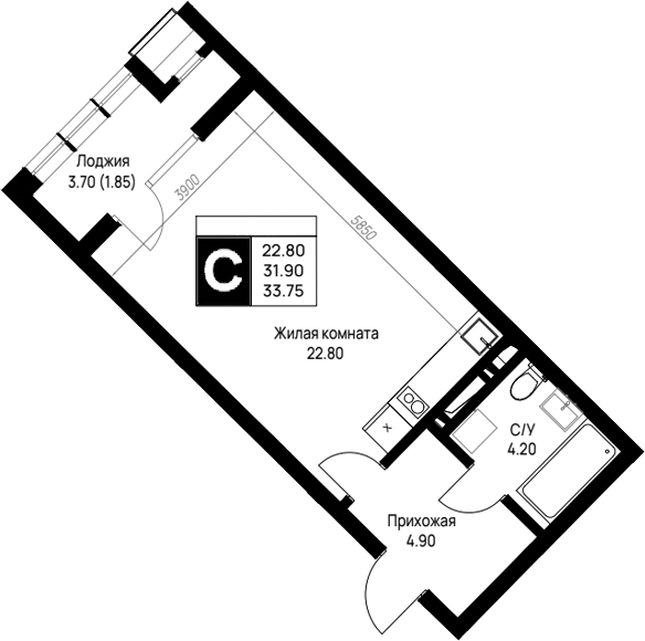Студия, 31.9 м², 5/12 этаж, ЖК «На высоком берегу»