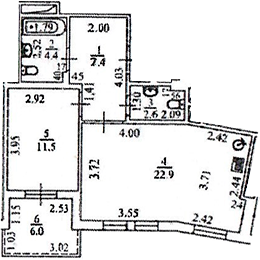 1-комн., 48.8 м², 6/8 этаж, ЖК «Апарт-отель Вальсет»