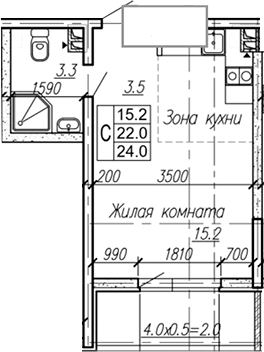Студия, 22 м², 2/4 этаж, ЖК «Дзенпарк»