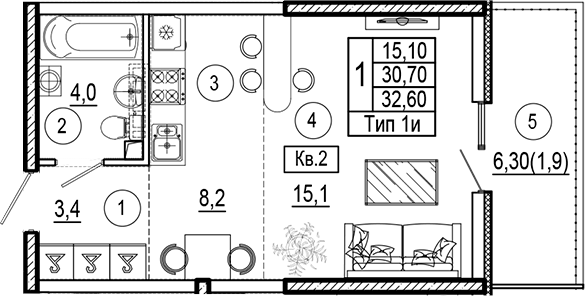 Студия, 30.7 м², 1/7 этаж, ЖК «Аnapolis Residence»