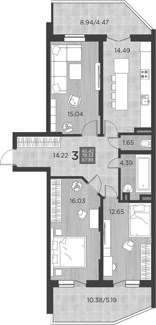 Продается 3-комн. квартира, 78.33 м²