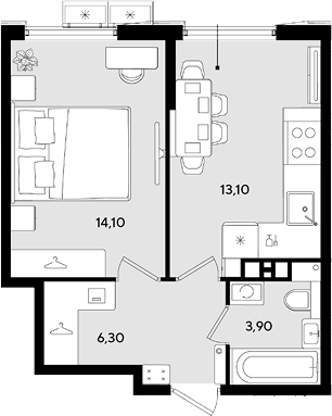 1-комн., 37.4 м², 7/18 этаж, ЖК «Порто-Ново»