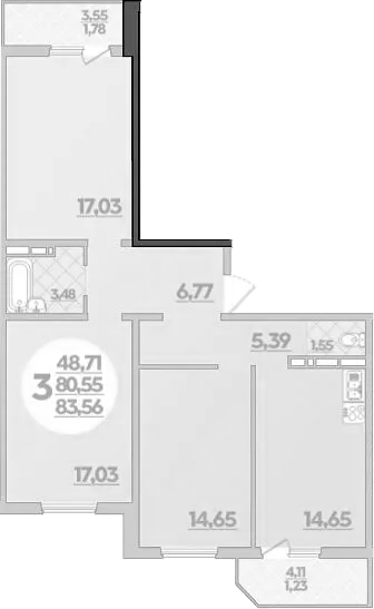 Продается 3-комн. квартира, 80.55 м²