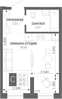 Продается 1-комн. квартира, 27.82 м²