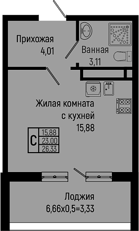 Студия, 23 м², 15/16 этаж, ЖК «Sun Hills Ольгинка»