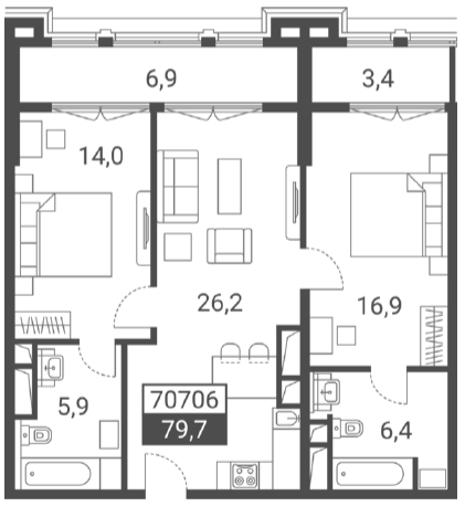 Продается 1-комн. квартира, 69.4 м²