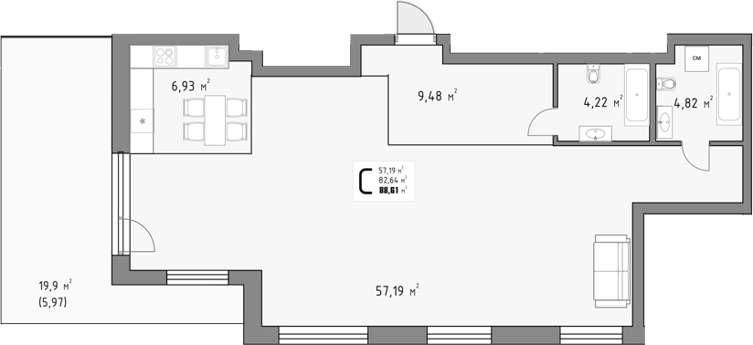 Объект, 82.64 м², 15/15 этаж, ЖК «Коллекция»