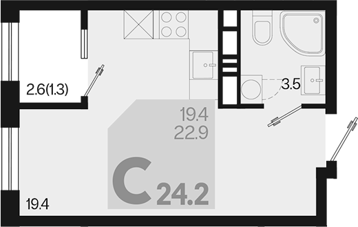 Студия, 22.9 м², 4/18 этаж, ЖК «Первое место»