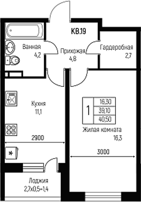 Продается 1-комн. квартира, 39.1 м²