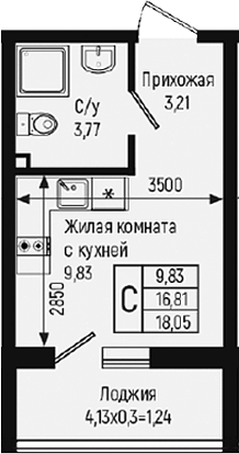 Студия, 16.81 м², 2/9 этаж, ЖК «Ботаника Хиллс»