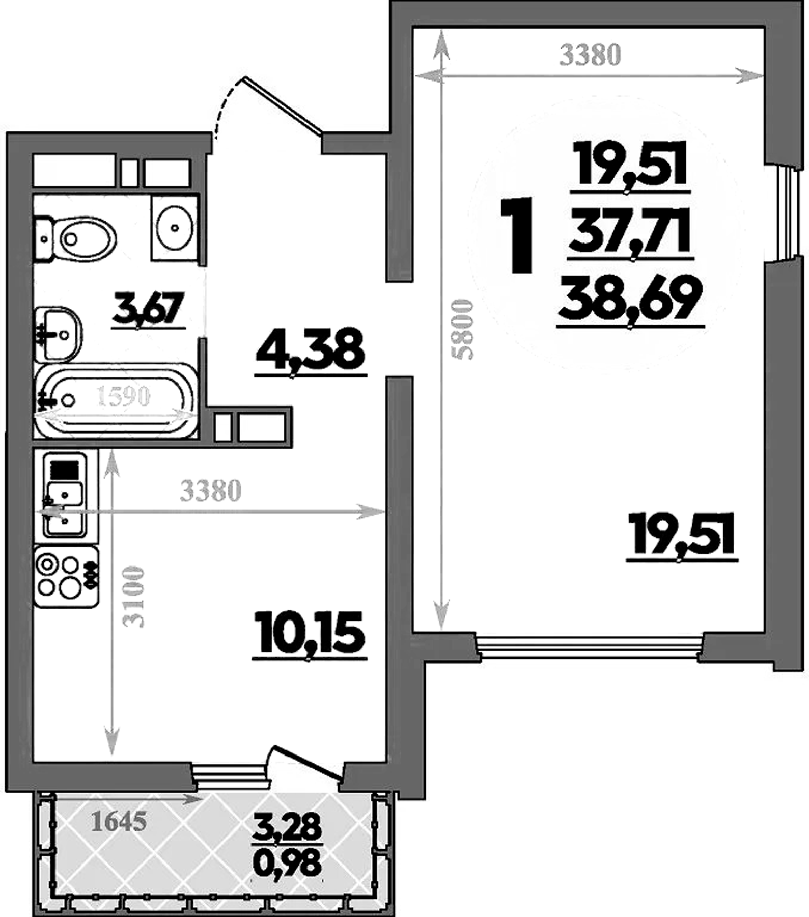 Продается 1-комн. квартира, 37.71 м²