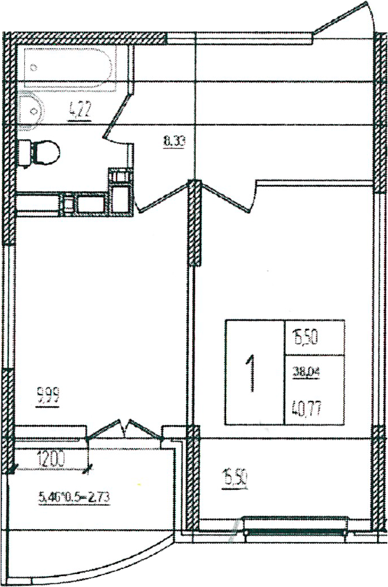 Продается 1-комн. квартира, 38.04 м²
