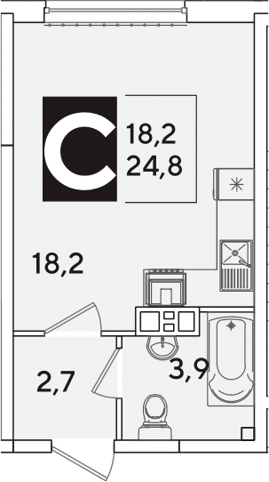 Студия, 24.8 м², 4/16 этаж, ЖК «Самолет»