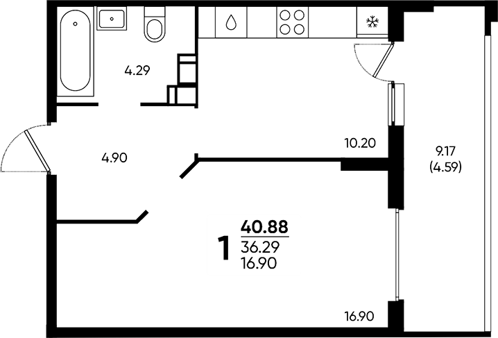 Продается 1-комн. квартира, 36.29 м²