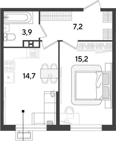 1-комн., 41 м², 4/9 этаж, ЖК «Парк Победы»