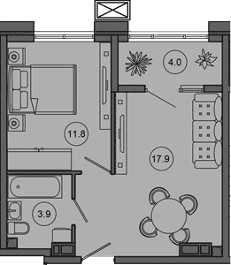 2-комн., 33.6 м², 2/10 этаж, ЖК «Гостиничный комплекс GREENMONT»