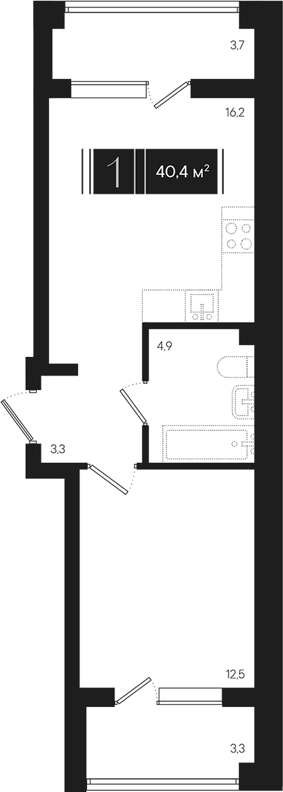 1-комн., 36.9 м², 2/9 этаж, ЖК «Эрмитаж»