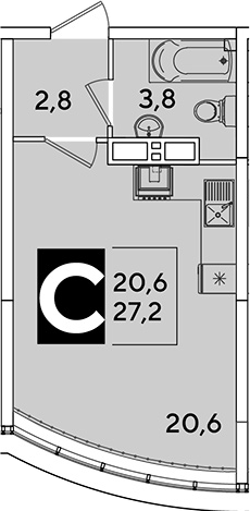 Студия, 27.2 м², 16/16 этаж, ЖК «Самолет»