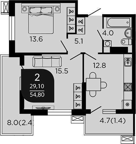 Продается 2-комн. квартира, 52.21 м²