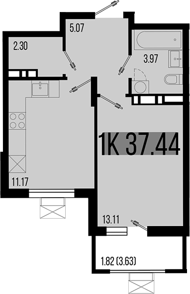 1-комн., 35.62 м², 8/8 этаж, ЖК «Цветной бульвар»