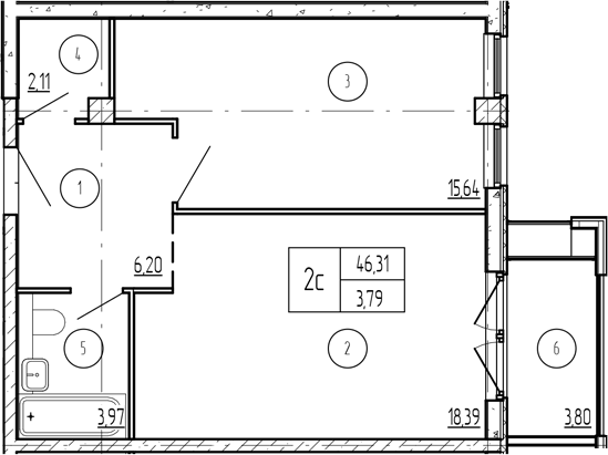 Продается 2-комн. квартира, 46.41 м²