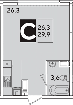 Студия, 29.9 м², 10/16 этаж, ЖК «Самолет»