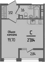 Студия, 26.42 м², 16/16 этаж, ЖК «Прима»