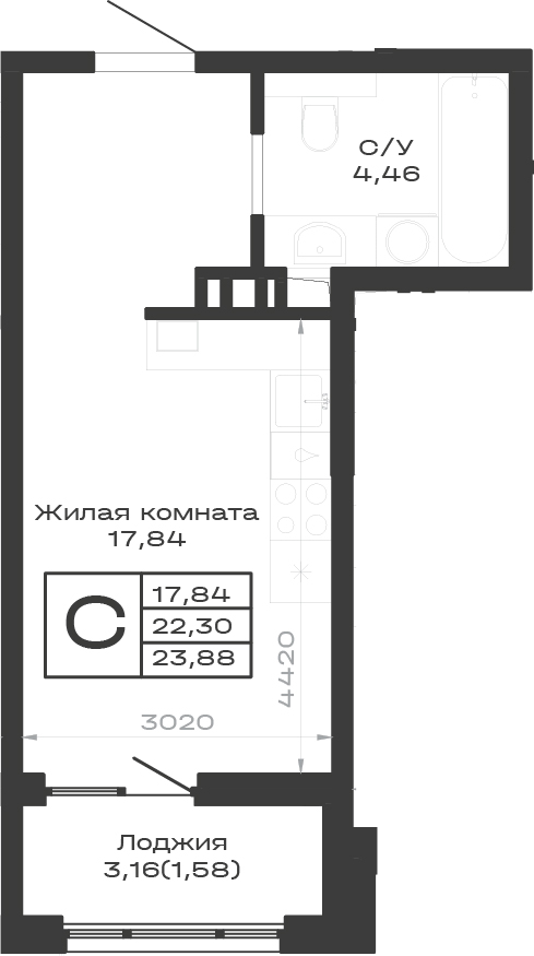 Студия, 22.3 м², 1/9 этаж, ЖК «Суворов. ГК Во-первых»