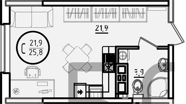 Студия, 25.8 м², 7/9 этаж, ЖК «Первое место»