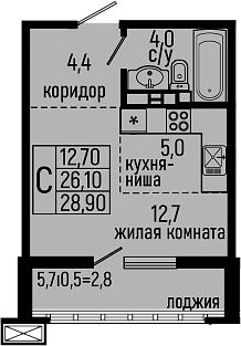 Студия, 26.1 м², 11/11 этаж, ЖК «Звезды»