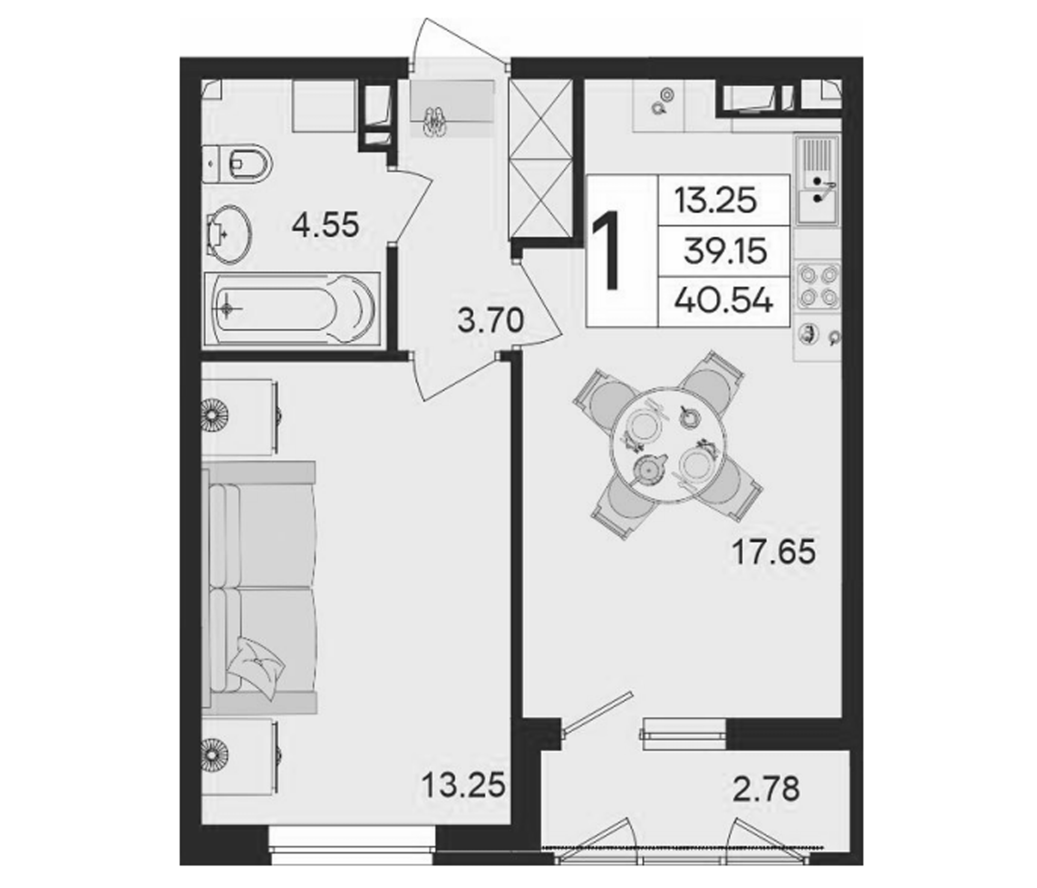 1-комн., 39.15 м², 7/9 этаж, ЖК «Дом 101»