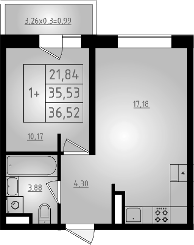 Продается 2-комн. квартира, 35.53 м²
