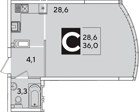 Студия, 36 м², 16/16 этаж, ЖК «Самолет»