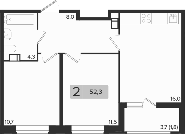 2-комн., 50.5 м², 3/18 этаж, ЖК «Эрмитаж»