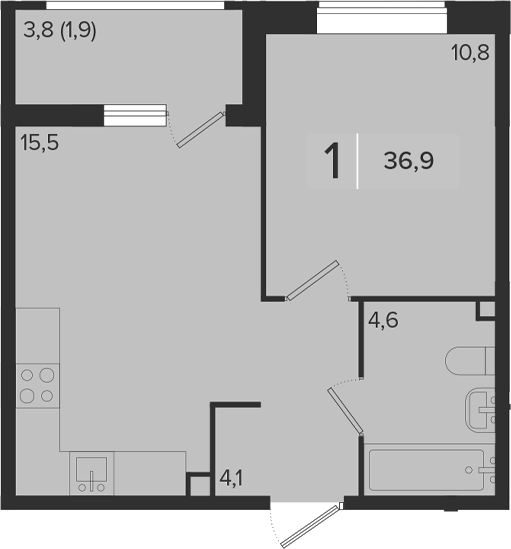 1-комн., 35 м², 2/9 этаж, ЖК «Эрмитаж»