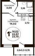 Студия, 22.97 м², 9/24 этаж, ЖК «Гулливер»
