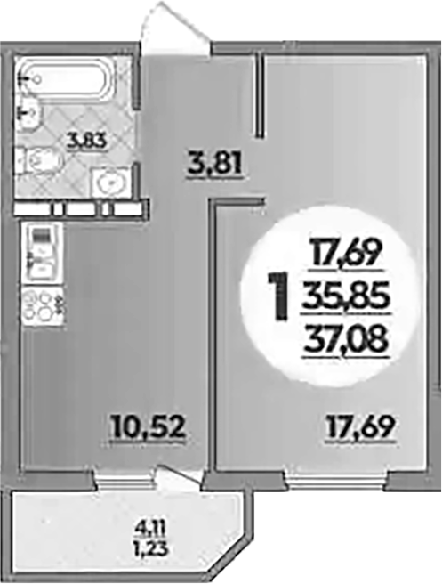 1-комн., 35.85 м², 3/16 этаж, ЖК «Восточный. Квартал №6»