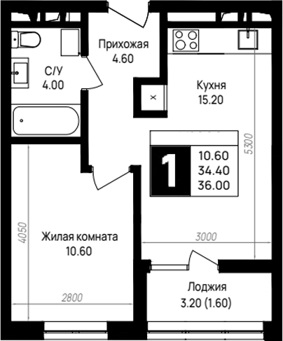 Продается 1-комн. квартира, 34.4 м²