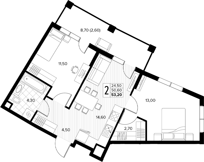 Продается 2-комн. квартира, 50.6 м²